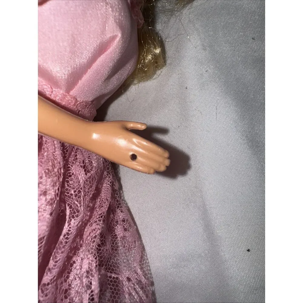 Vintage Blonde Hair BARBIE Doll MATTEL 1966 Body Pink Lace Long Gown Dress